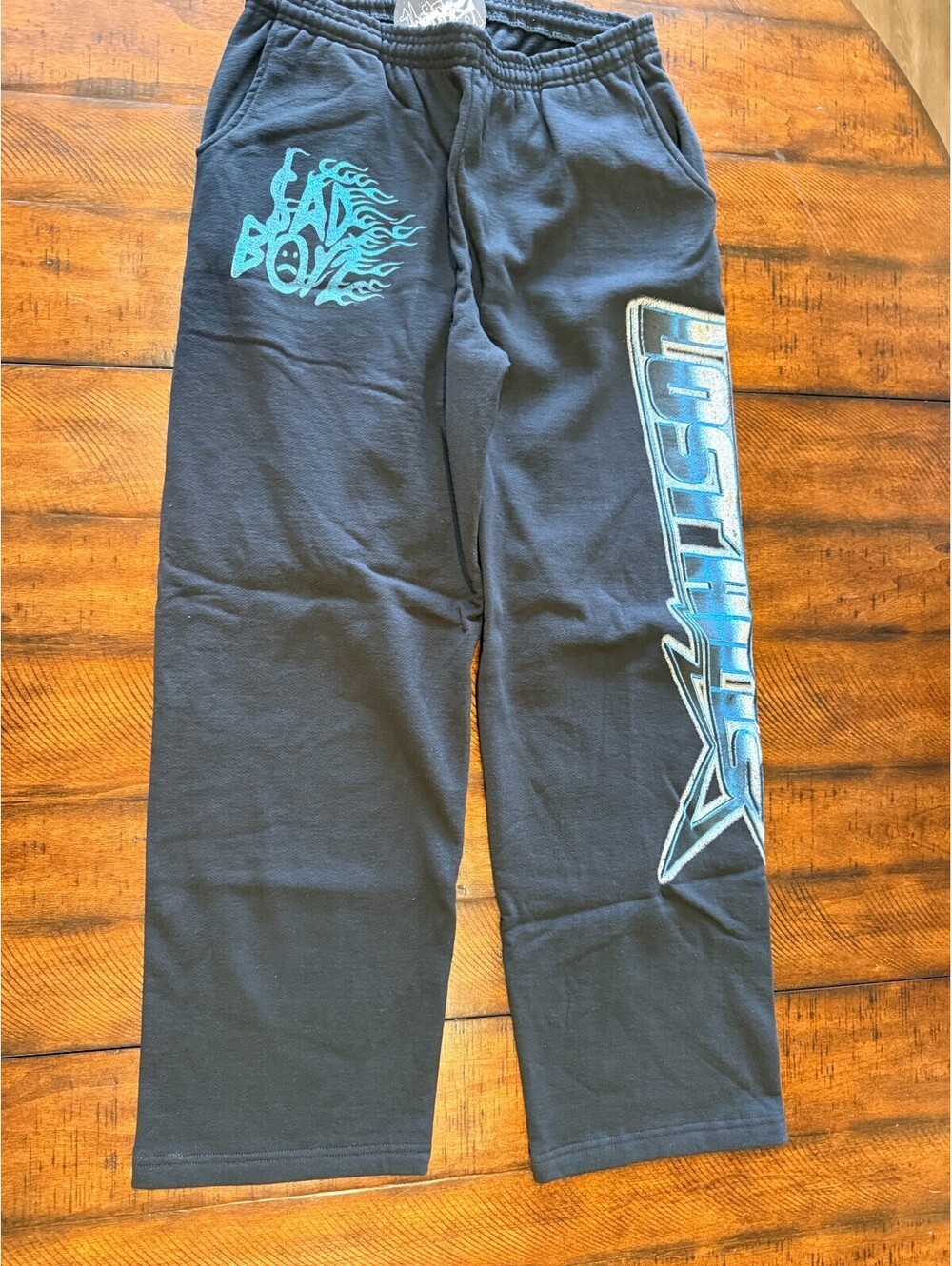 Lost Hills Men's Small Black Graphic Sweatpants Blue Logo Straight Leg Streetwea